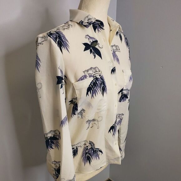 ZARA top big cat jungle button up casual top blouse XS - Picture 3 of 9